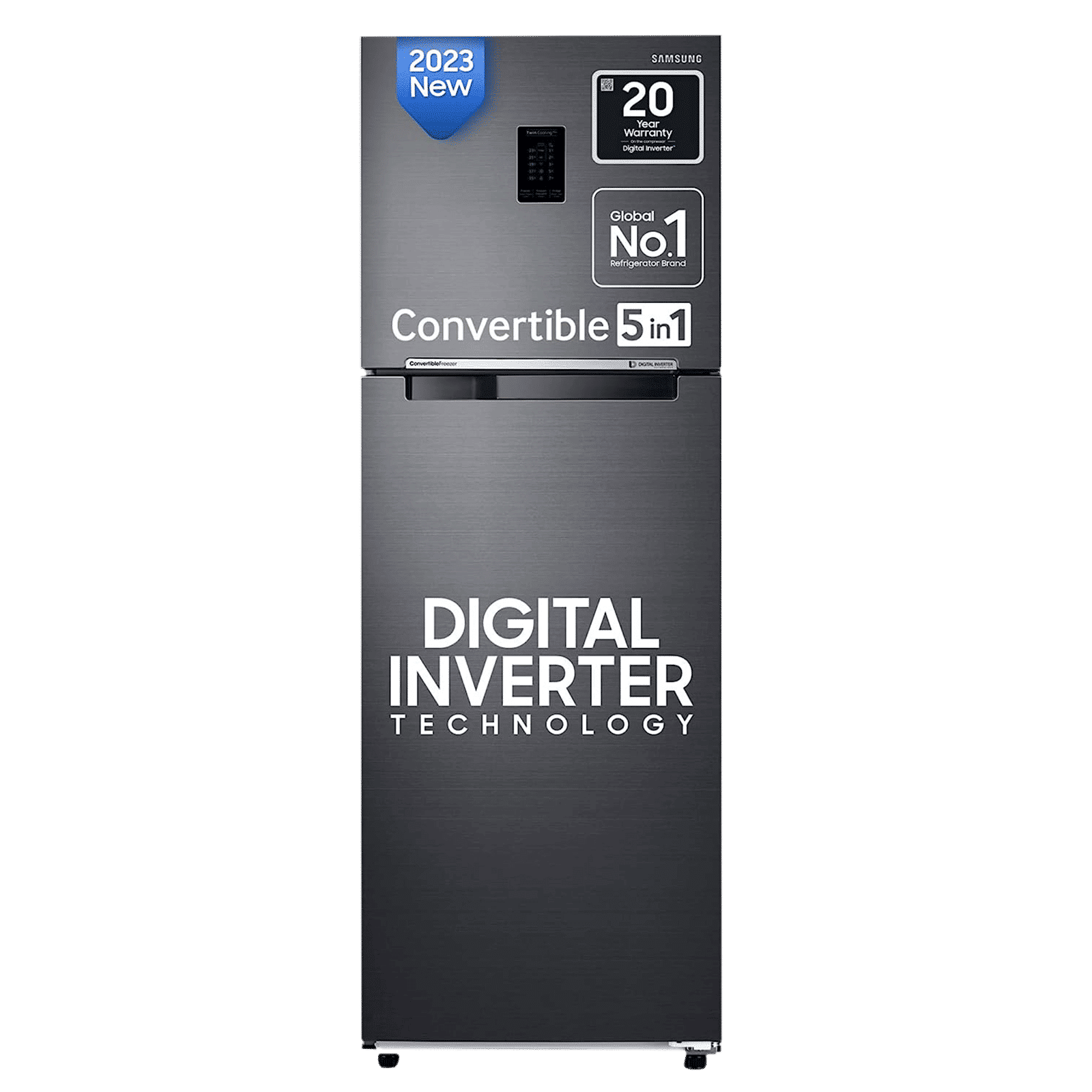 SAMSUNG 301 Litres 3 Star Frost Free Double Door Convertible Refrigerator with Stabilizer Free Operation (RT34C4523B1/HL, Black Matt)