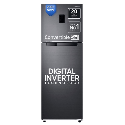 SAMSUNG 301 Litres 3 Star Frost Free Double Door Convertible Refrigerator with Stabilizer Free Operation (RT34C4523B1/HL, Black Matt)