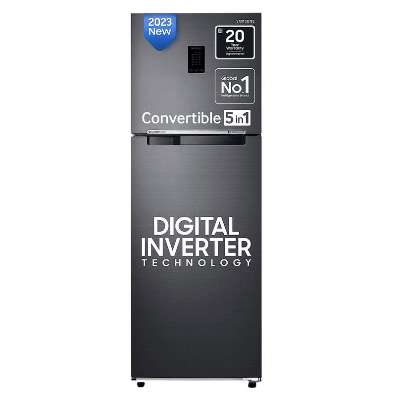SAMSUNG 301 Litres 3 Star Frost Free Double Door Convertible Refrigerator with Stabilizer Free Operation (RT34C4523B1/HL, Black Matt)