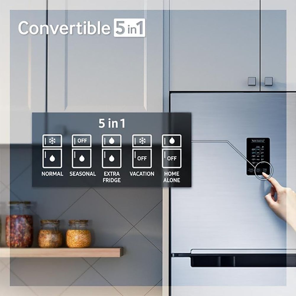 SAMSUNG 301 Litres 3 Star Frost Free Double Door Convertible Refrigerator with Stabilizer Free Operation (RT34C4523B1/HL, Black Matt)