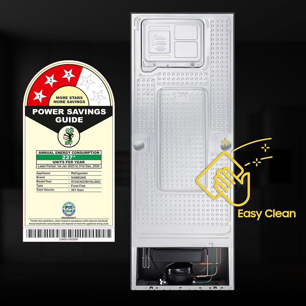 SAMSUNG 301 Litres 3 Star Frost Free Double Door Convertible Refrigerator with Stabilizer Free Operation (RT34C4523B1/HL, Black Matt)