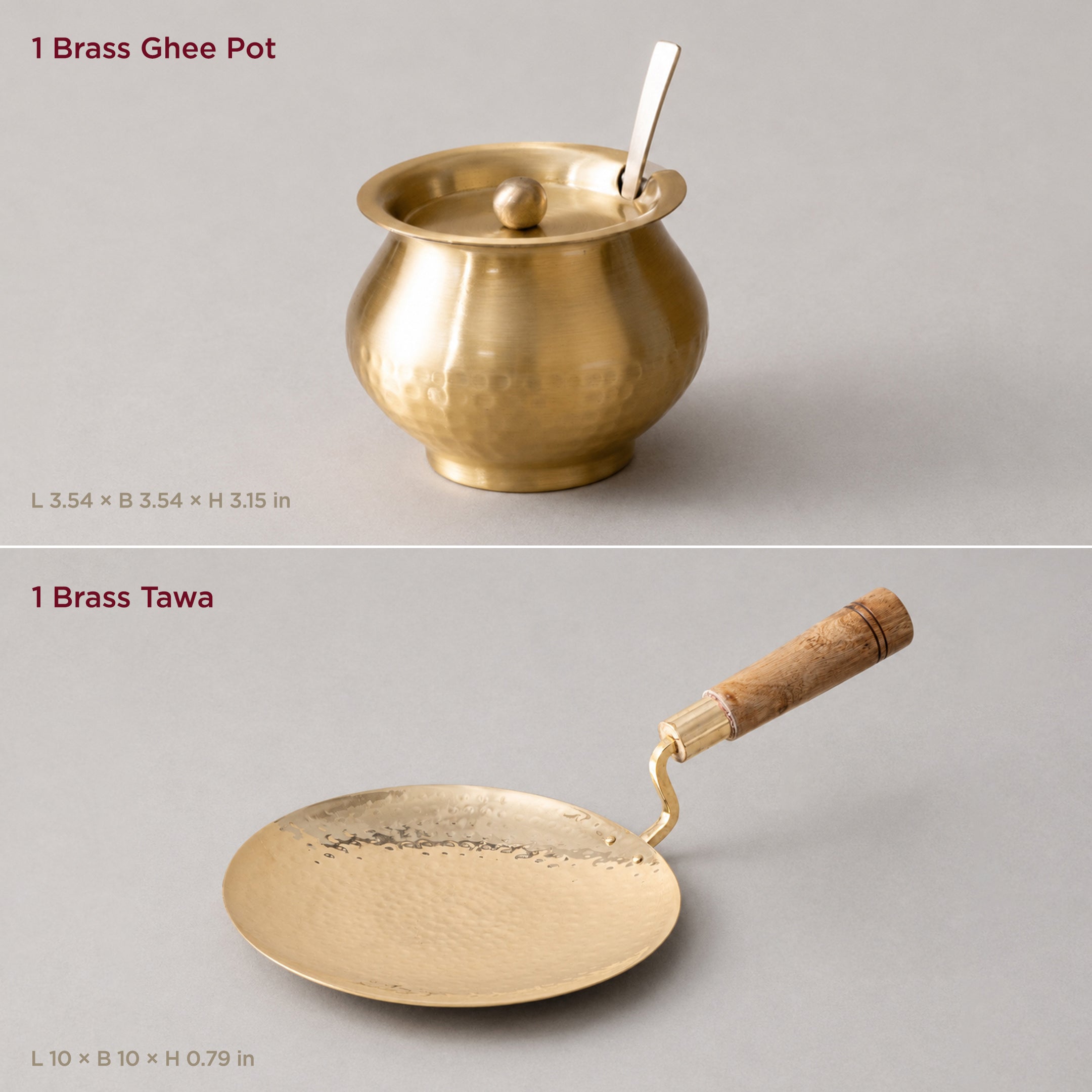 Brass Tawa & Ghee Pot Combo • 1 Unit Each (पीतल का तवा और घी पॉट)