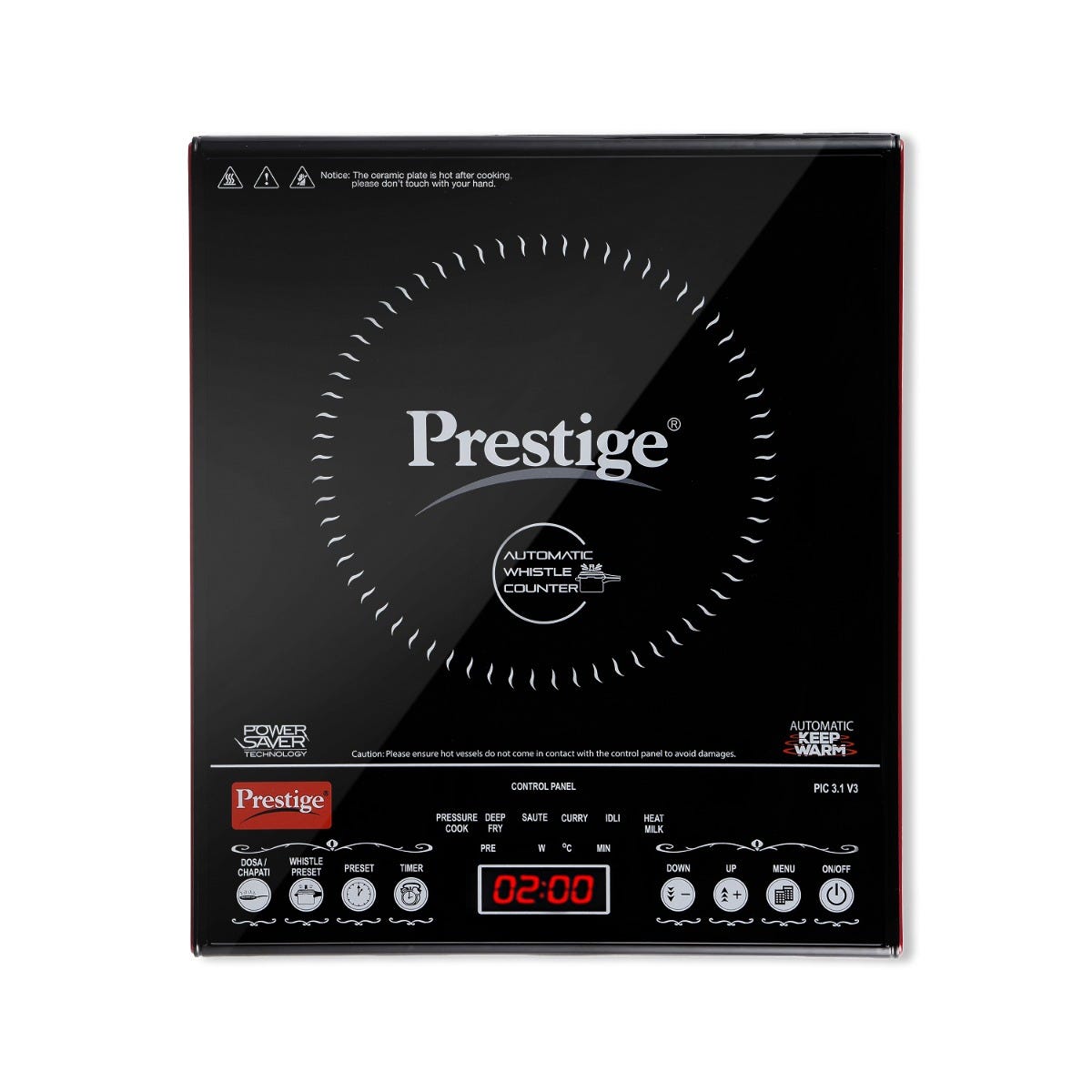 Prestige PIC 3.1 V3 2000W Induction Cooktop, Whistle Counter, 4KV Surge Protection, 7 Indian Menus + Prestige TRIPLY Splendid 4 Pc Cookware Set: Fry Pan 22cm, Kadai 22cm, Saucepan 14cm, SS Lid 24cm