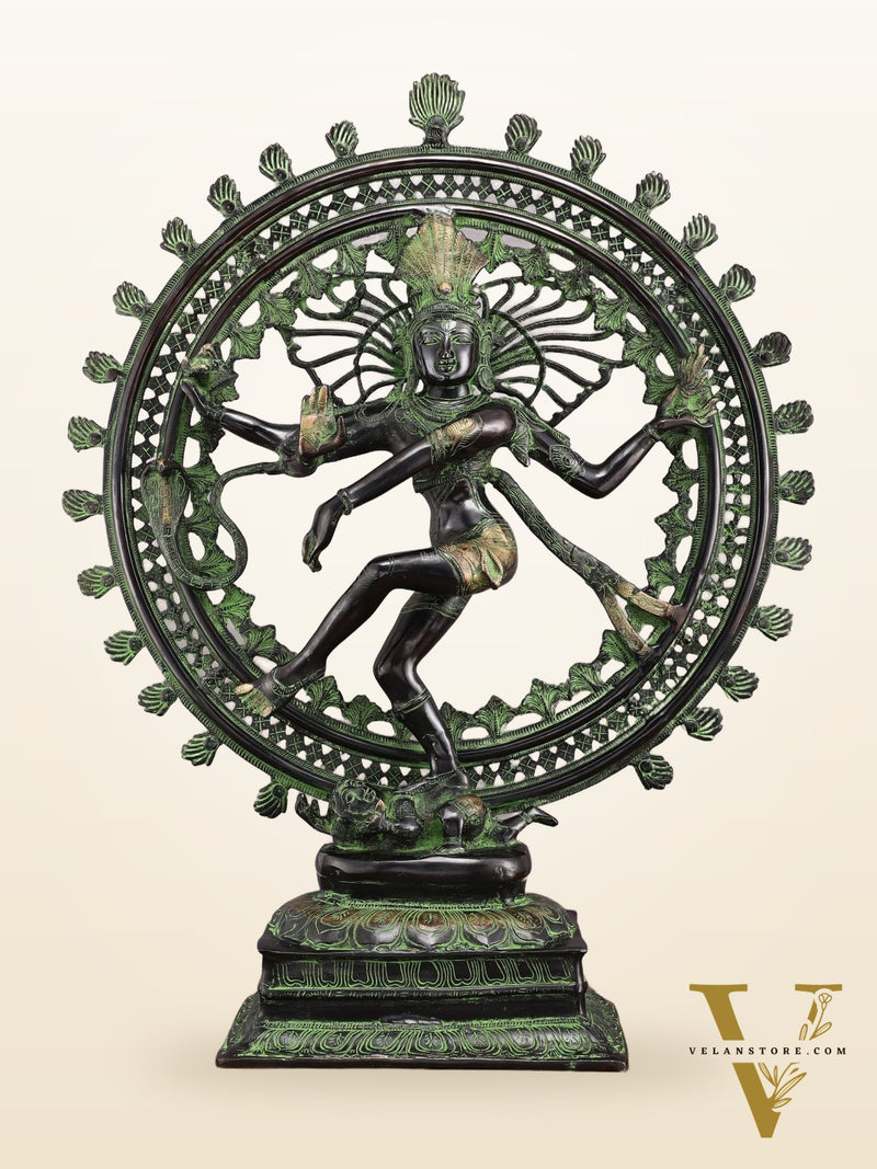 28" Superfine Brass Nataraja Statue - Golden Allure with Vintage Green and Black Touch