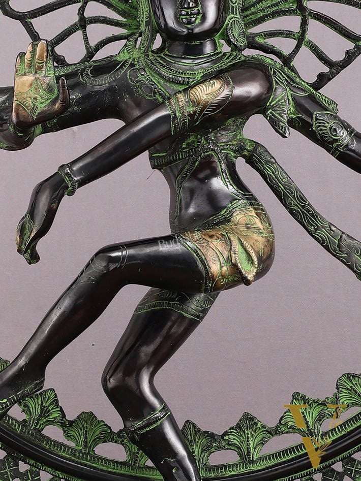 28" Superfine Brass Nataraja Statue - Golden Allure with Vintage Green and Black Touch