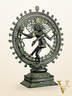 28" Superfine Brass Nataraja Statue - Golden Allure with Vintage Green and Black Touch