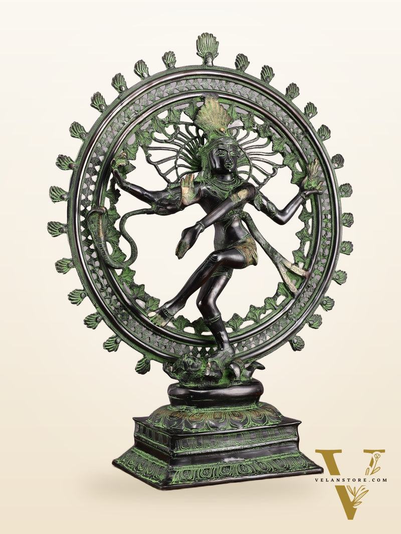 28" Superfine Brass Nataraja Statue - Golden Allure with Vintage Green and Black Touch