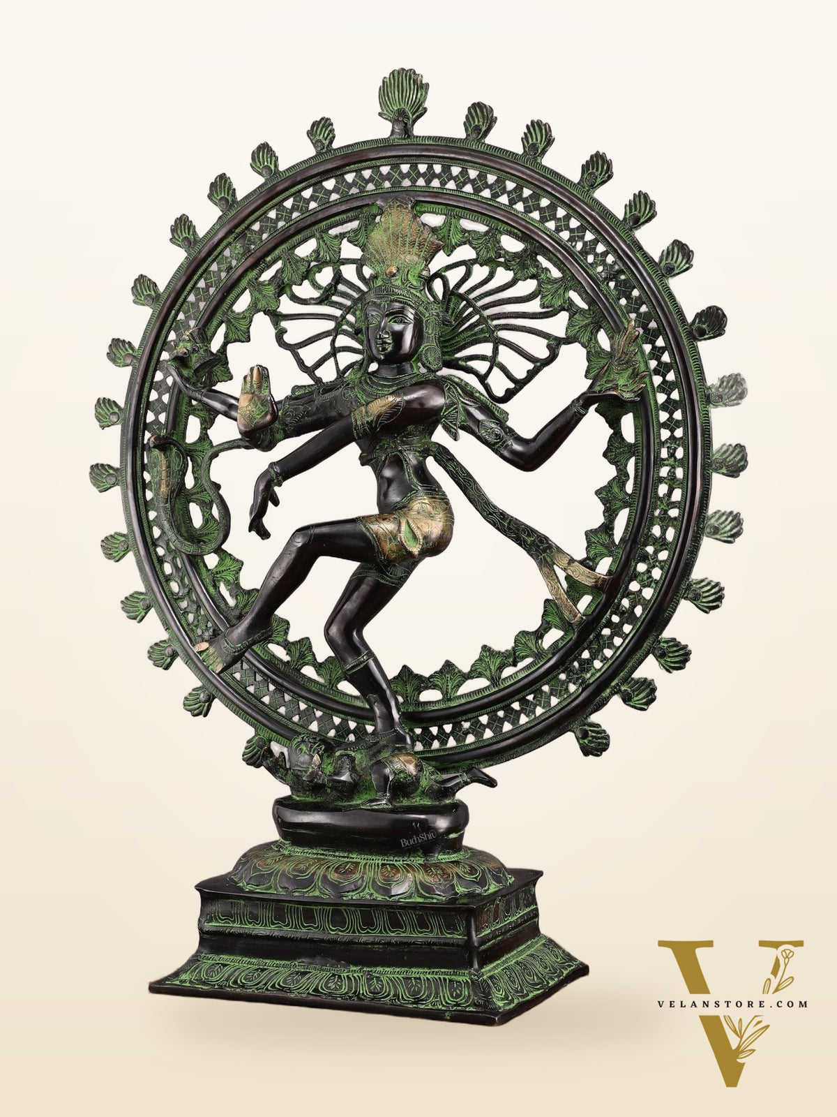 28" Superfine Brass Nataraja Statue - Golden Allure with Vintage Green and Black Touch