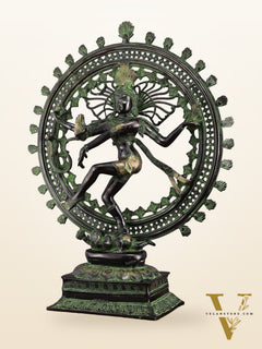 28" Superfine Brass Nataraja Statue - Golden Allure with Vintage Green and Black Touch