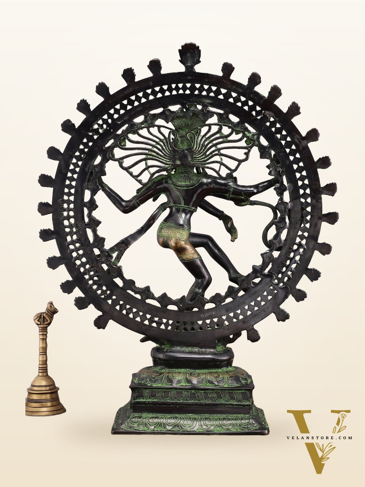 28" Superfine Brass Nataraja Statue - Golden Allure with Vintage Green and Black Touch