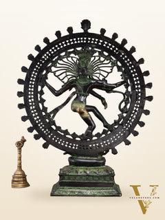 28" Superfine Brass Nataraja Statue - Golden Allure with Vintage Green and Black Touch
