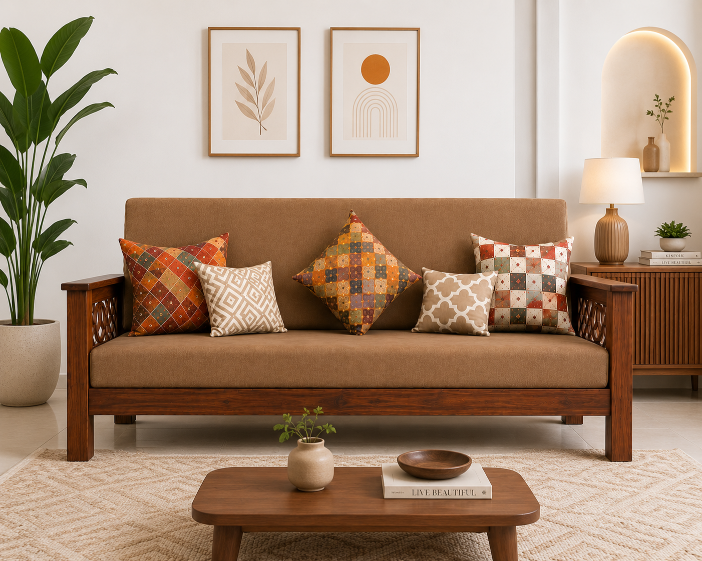 Elite Benz Handcrafted Solid Wood 3 Seater Sofa