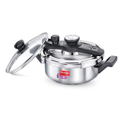 Prestige Clip-on Svachh Stainless Steel Spillage Control Pressure Cooker with Glass Lid, 3 L (Silver)