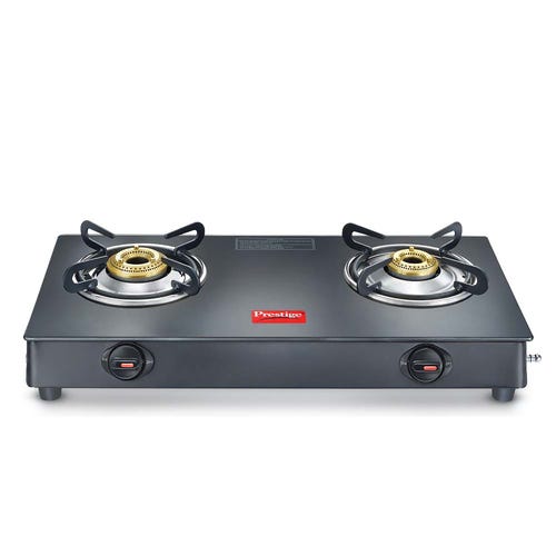 PRESTIGE IRIS PLUS LP GAS STOVE GTI-02+ (WITH POWDER COATED BODY, GLASS TOP AND 2 UNIT BRASS BURNERS)