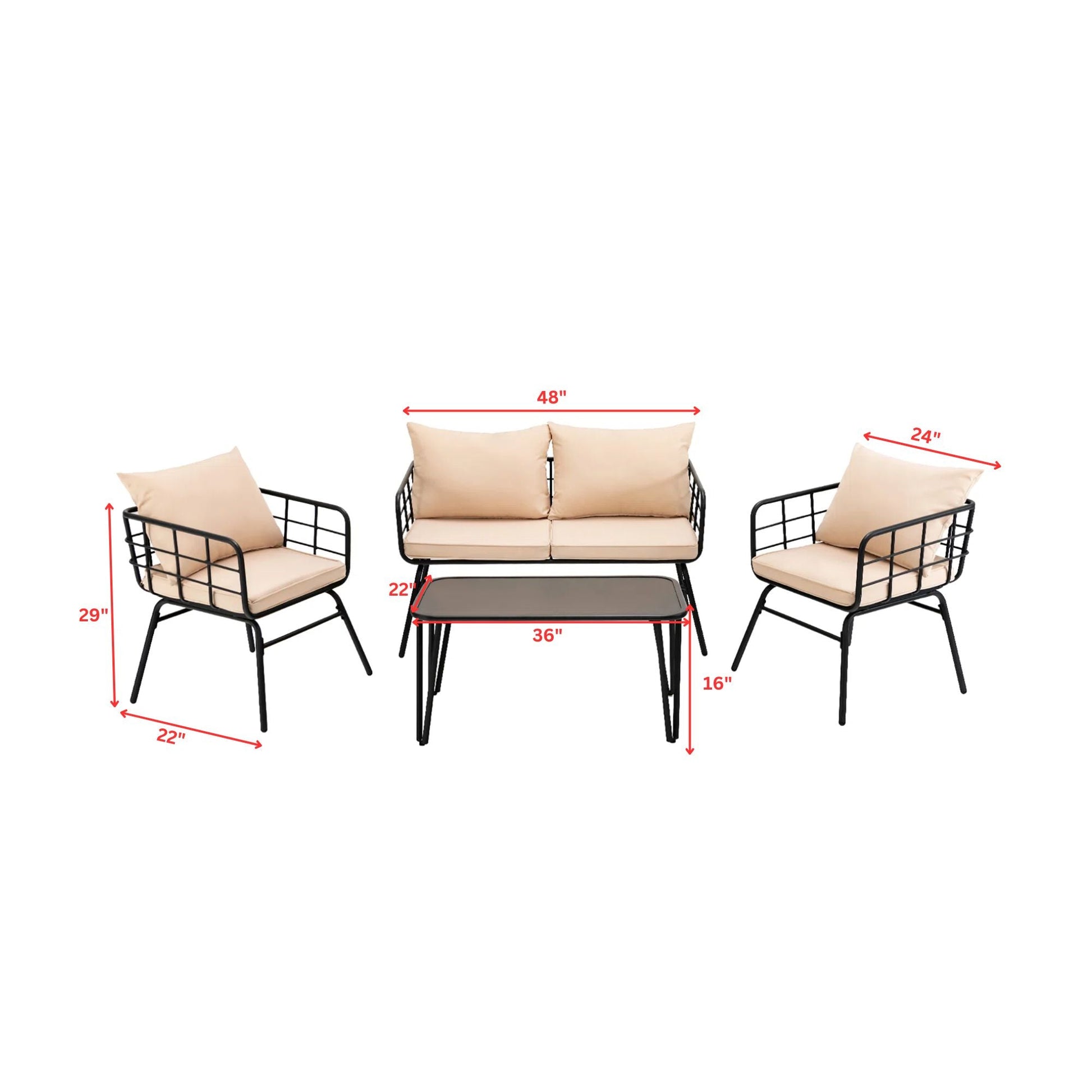 Blog Outdoor Sofa Set 2 Seater , 2 Single seater and 1 Center Table Set (Black + Beige)
