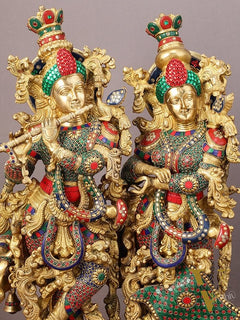 29" Superfine Large Brass Radha Krishna with cow Idol 29"