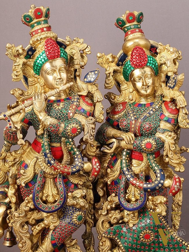 29" Superfine Large Brass Radha Krishna with cow Idol 29"