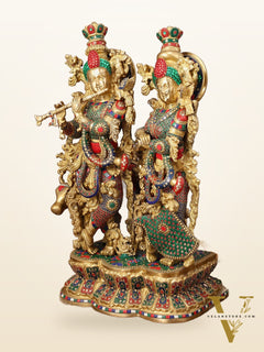 29" Superfine Large Brass Radha Krishna with cow Idol 29"