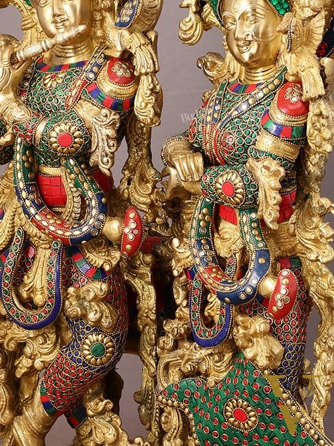 29" Superfine Large Brass Radha Krishna with cow Idol 29"