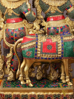 29" Superfine Large Brass Radha Krishna with cow Idol 29"