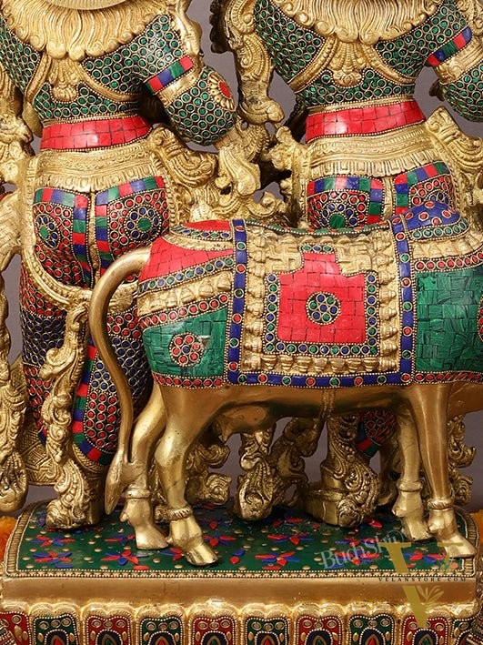 29" Superfine Large Brass Radha Krishna with cow Idol 29"