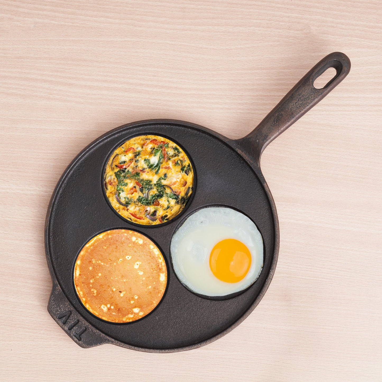 CASTrong Cast Iron Uttapam/ Set Dosa Tawa, 3 Pit, Pre-seasoned, 100% Pure, Toxin-free, Induction, 23cm