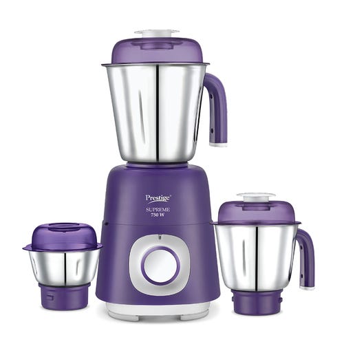 Prestige 750 Watts Supreme Mixer Grinder with 3 Stainless Steel Jars| Sturdy Handles| Durable Body| Purple