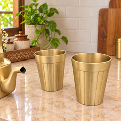 Brass Matt Tea Pot/Kettle and Cup Set With Serving Stand (9 Inch)