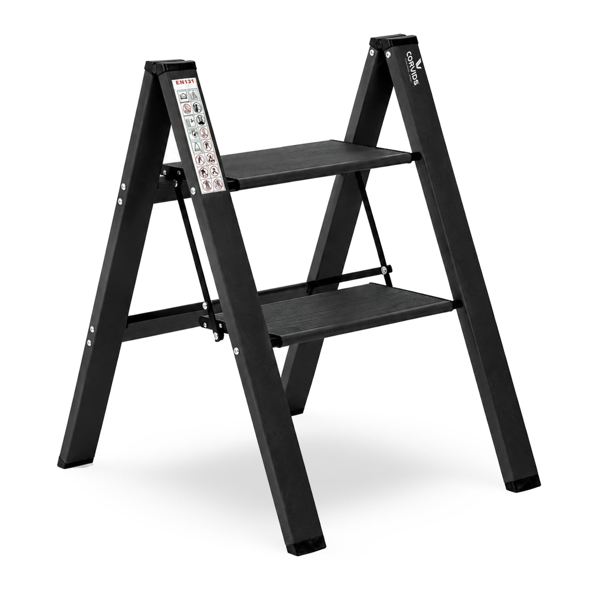 Corvids 2-Steps Premium Folding Step Stool with 2 Year Warranty (Black)