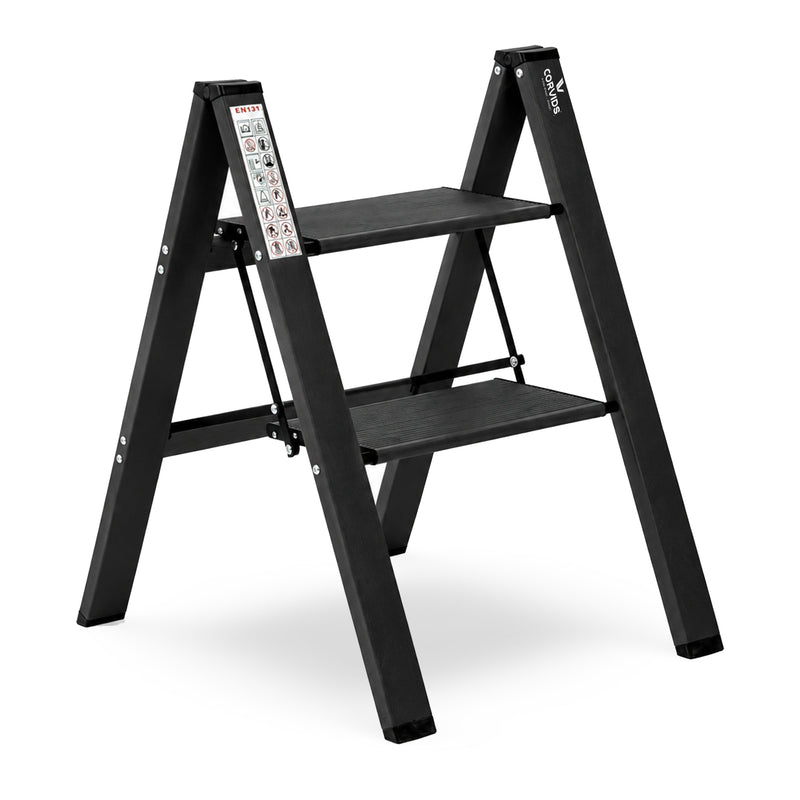 Corvids 2-Steps Premium Folding Step Stool with 2 Year Warranty (Black)-1