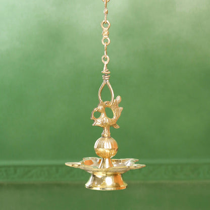 Brass Peacock Hanging Samai/Diya (32 Inch)