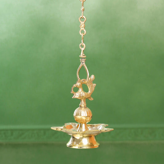 Brass Peacock Hanging Samai/Diya (32 Inch)