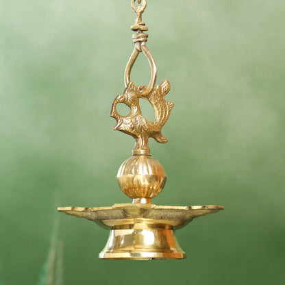 Brass Peacock Hanging Samai/Diya (32 Inch)