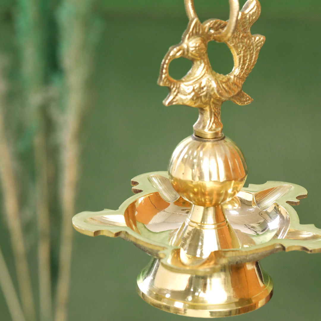 Brass Peacock Hanging Samai/Diya (32 Inch)