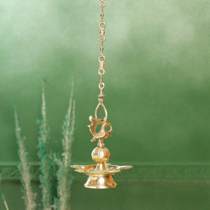 Brass Peacock Hanging Samai/Diya (32 Inch)