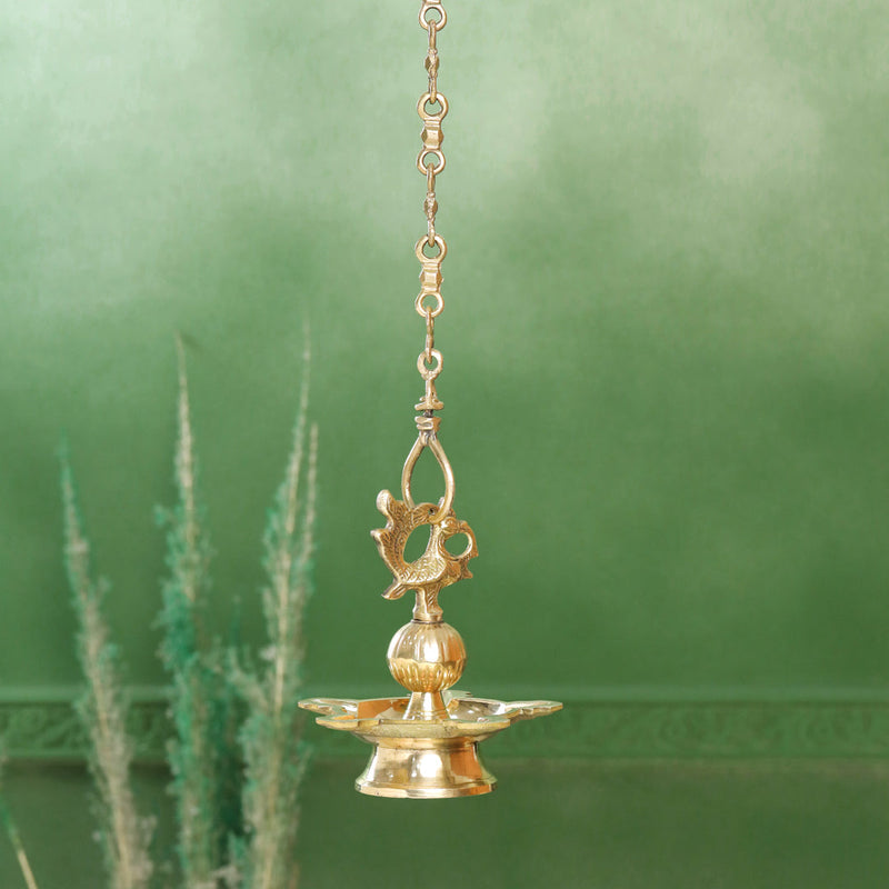 Brass Peacock Hanging Samai/Diya (32 Inch)