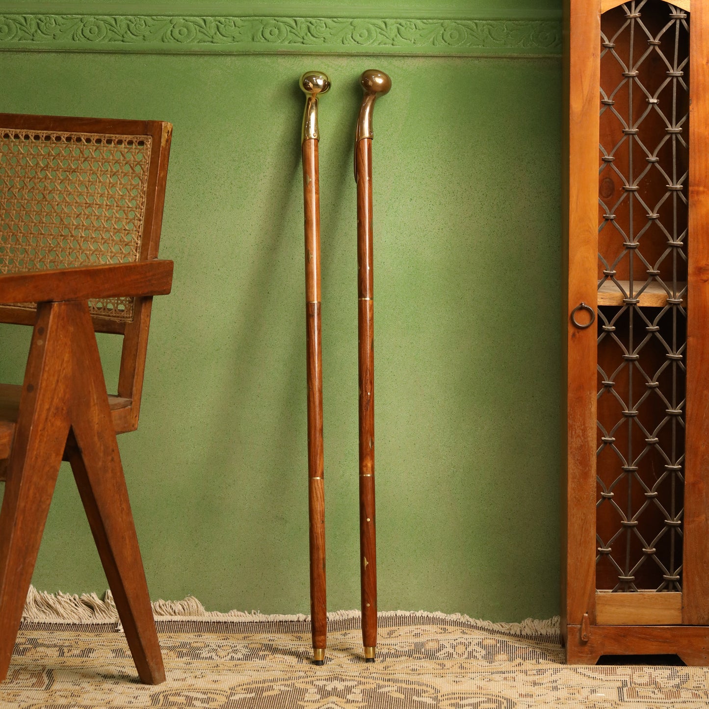 Brass Plain Wooden Walking Stick (37.5 Inch)