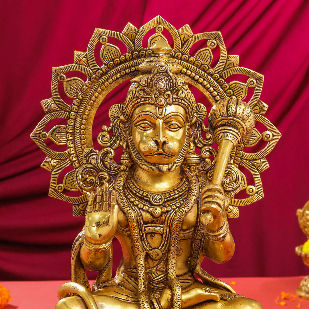 Brass Sitting Hanuman Statue (18 Inch)