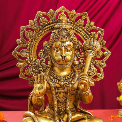 Brass Sitting Hanuman Statue (18 Inch)