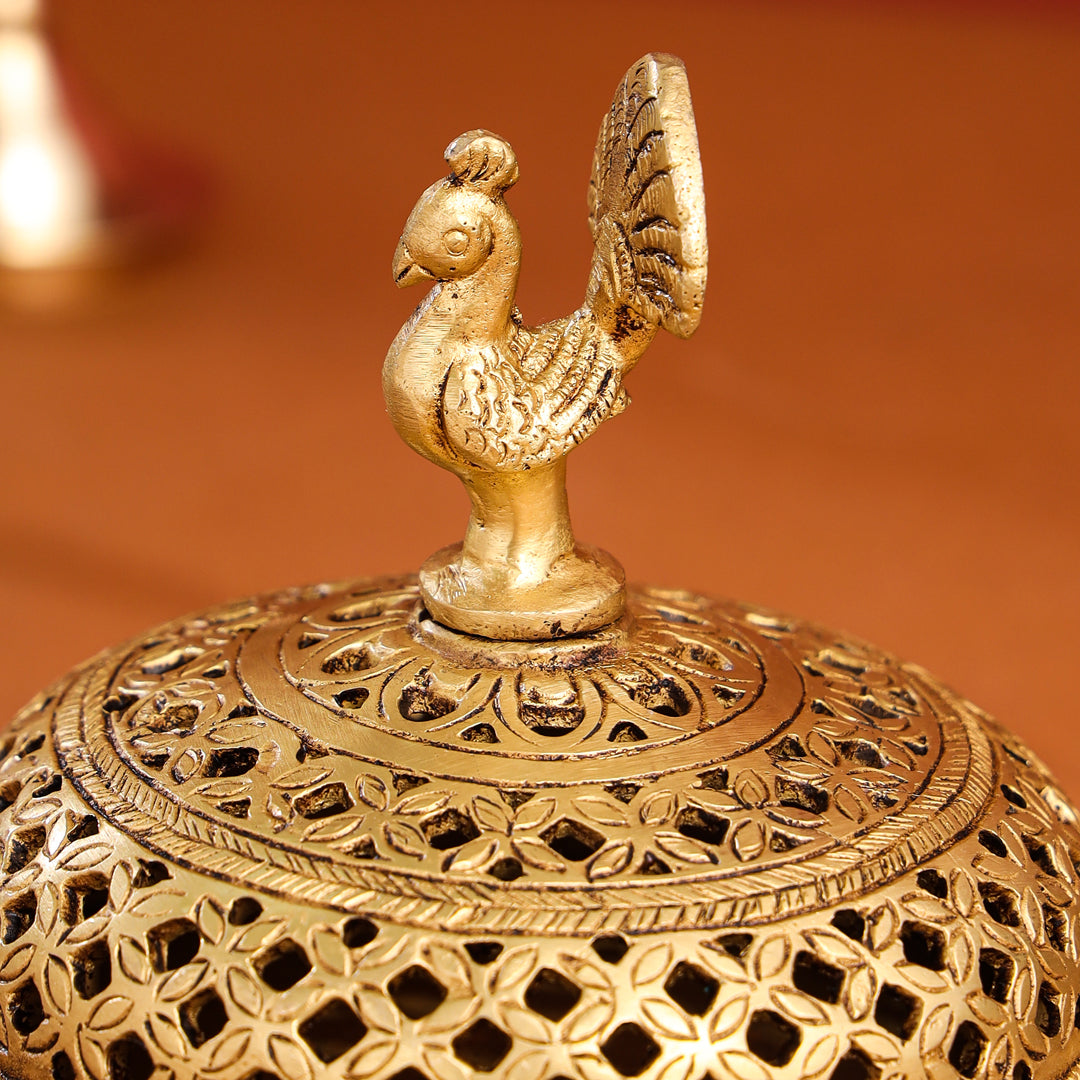 Brass Tortoise Peacock Dhoop Dani & Incense Holder (5 Inch)