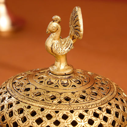 Brass Tortoise Peacock Dhoop Dani & Incense Holder (5 Inch)