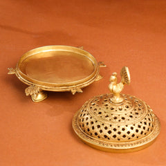 Brass Tortoise Peacock Dhoop Dani & Incense Holder (5 Inch)