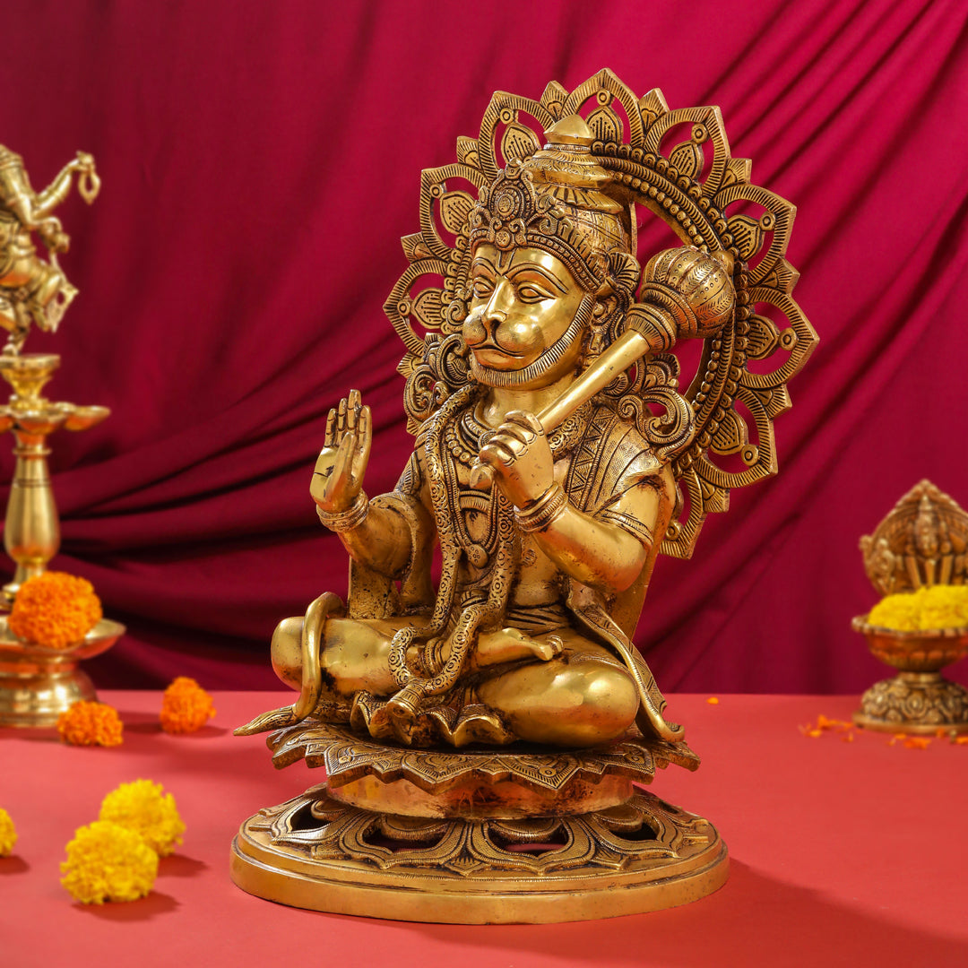 Brass Sitting Hanuman Statue (18 Inch)