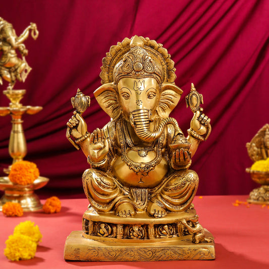 Brass Superfine Lord Ganesha Idol (14")