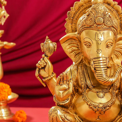 Brass Superfine Lord Ganesha Idol (14")