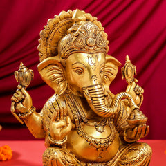 Brass Superfine Lord Ganesha Idol (14")