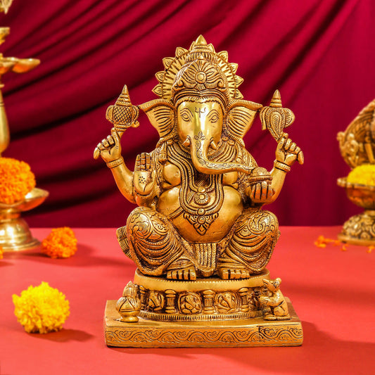 Brass Lord Ganesha Idol (10.5 Inch)