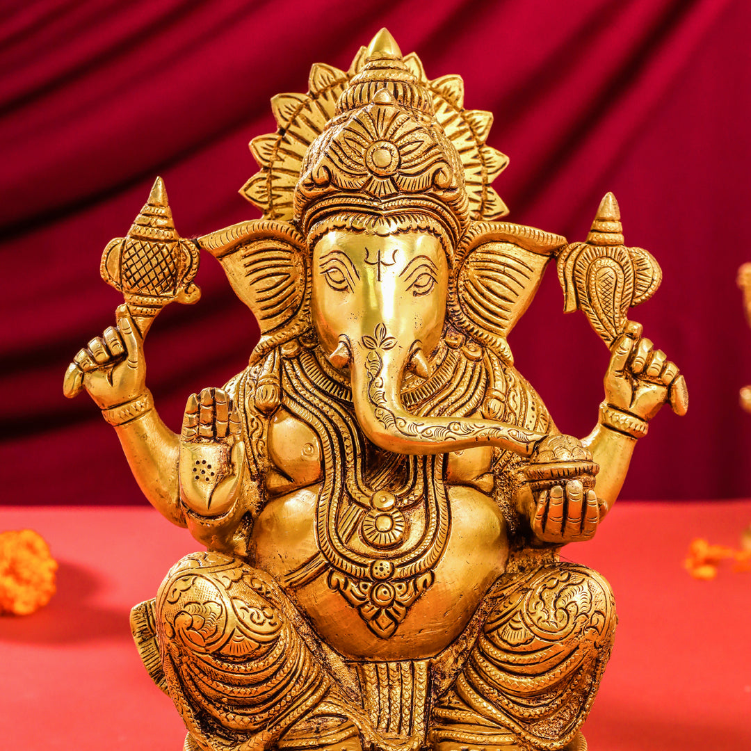 Brass Lord Ganesha Idol (10.5 Inch)
