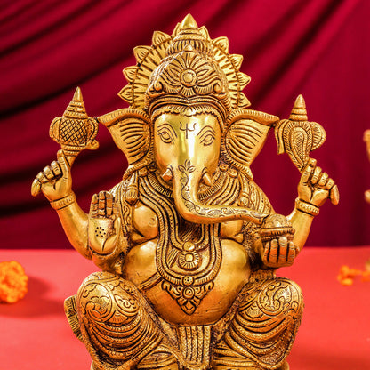 Brass Lord Ganesha Idol (10.5 Inch)