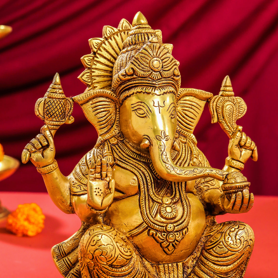 Brass Lord Ganesha Idol (10.5 Inch)